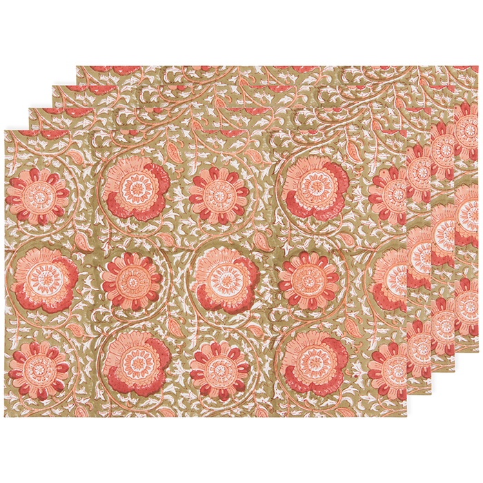 Danica Heirloom Set of 4 Block Print Zinnia Placemats