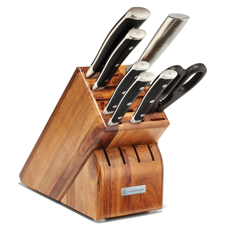 7pc Stainless Steel Prep Set in Acacia Wood Block