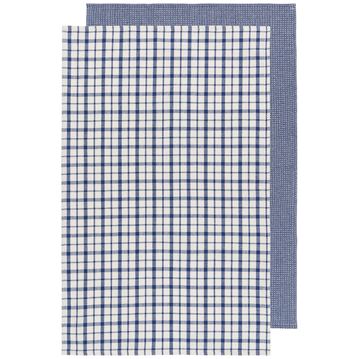 Tissage de L’Ouest Set of 2 Traditional Window Pane Plaid Blue Dish Towels  (21.6” x 31.4”)