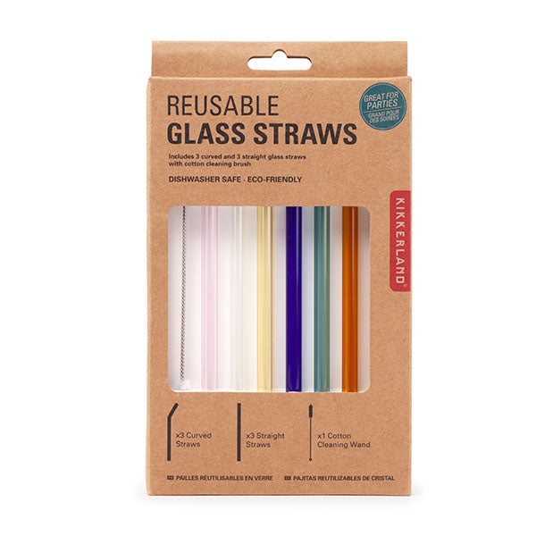 Glass Straws, 6 Sticks, Colourful Glass Straw With Cleaning Brush