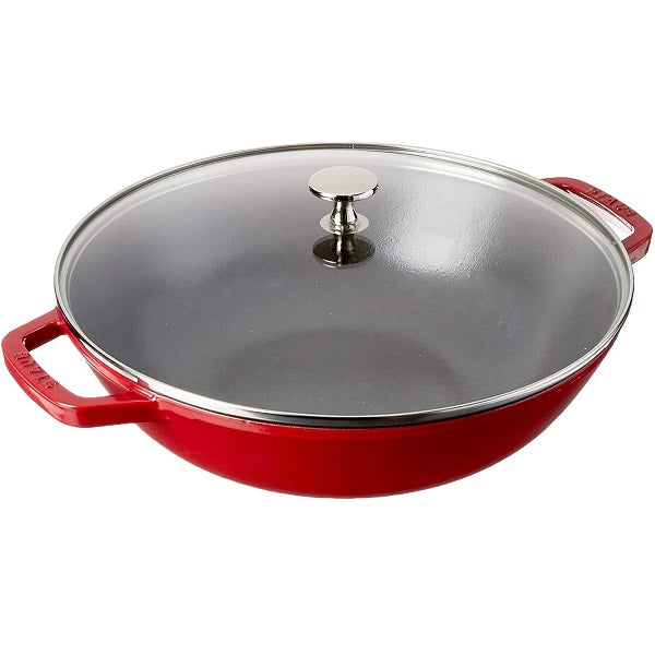 Staub Cast Iron 4-qt Shallow Wide Oval Cocotte with Glass Lid - Grenadine