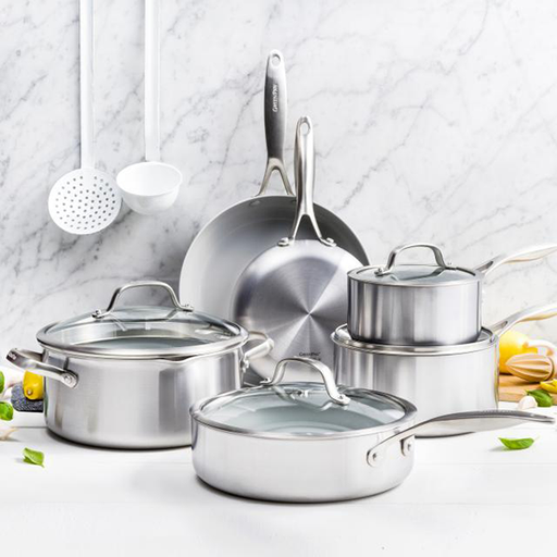 GreenPan Levels 11pc Stackable Stainless Ceramic Cookware Set New