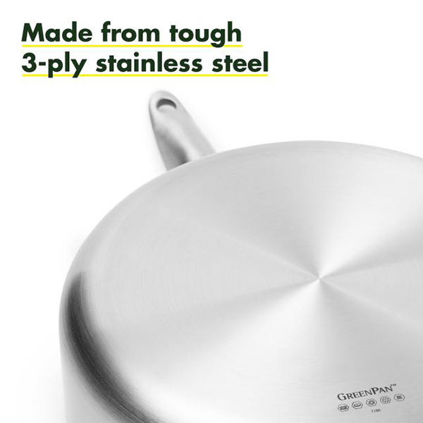 GreenPan Venice Pro Tri-Ply Stainless Steel Healthy Ceramic Nonstick  2-Quart, 3-Quart Saucepan Pot Set with Lids