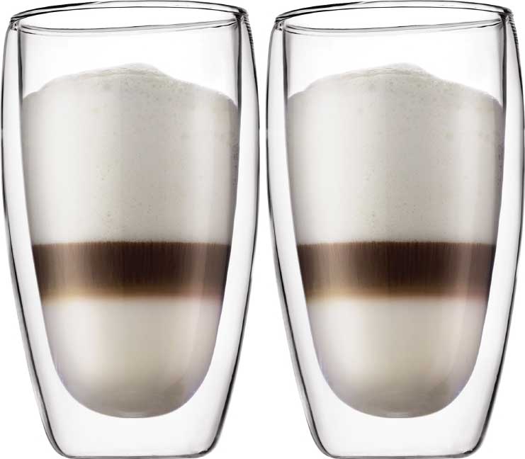Bodum Bistro Double-Wall Insulated Glass Cafe Latte Mug, 15-Ounce, Set of 2