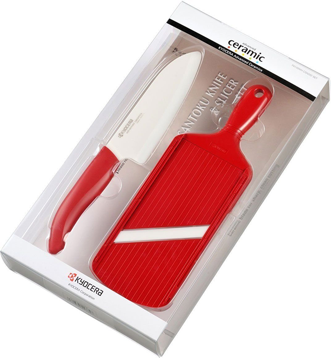 Revolution 2 Piece Ceramic Knife Set - Red/White 5.5 Santoku and 4.5  Utility