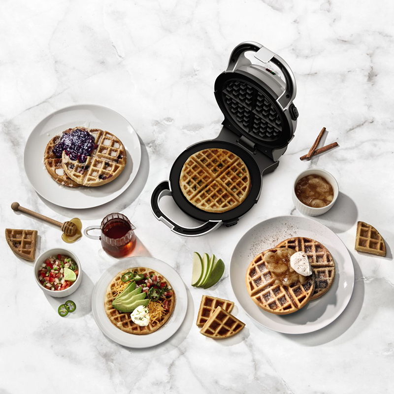 Dash Mini Waffle Maker A Waffle Iron with 7 Removable Plates and Storage, Blue